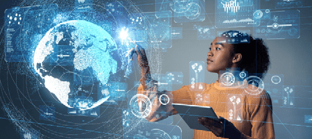 young woman viewing futuristic images